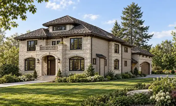 European house plans 88-655 - front exterior, 3,550 sq ft, 3 bed, 3 bath house plans | Monster House Plans