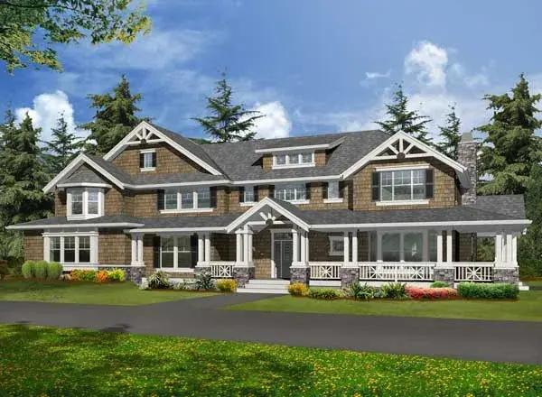 Shingle house plans 88-660 - front exterior, 3,558 sq ft, 4 bed, 3 bath house plans | Monster House Plans