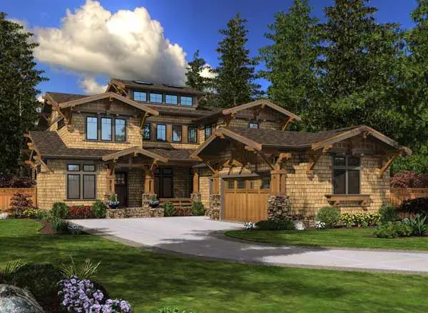 Craftsman house plans 88-661 - front exterior, 3,560 sq ft, 3 bed, 3 bath house plans | Monster House Plans