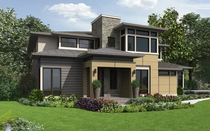 Modern house plans 88-676 - front exterior, 3,768 sq ft, 5 bed, 4 bath house plans | Monster House Plans