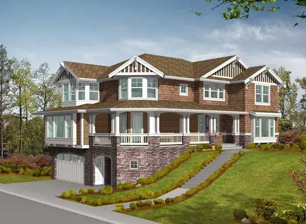 Craftsman house plans 88-683 - front exterior, 3,630 sq ft, 4 bed, 2 bath house plans | Monster House Plans