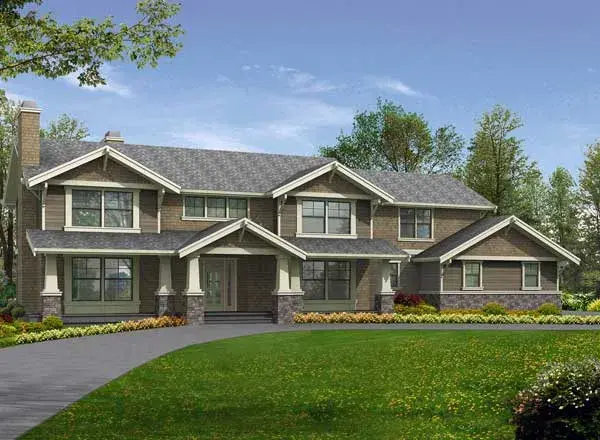 Craftsman house plans 88-691 - front exterior, 3,671 sq ft, 4 bed, 3 bath house plans | Monster House Plans