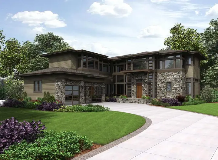 Modern house plans 88-695 - front exterior, 3,685 sq ft, 4 bed, 3 bath house plans | Monster House Plans