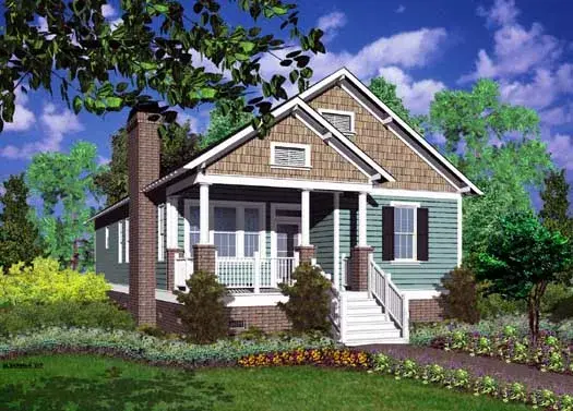 Craftsman house plans 89-102 - front exterior, 1,428 sq ft, 3 bed, 2 bath house plans | Monster House Plans