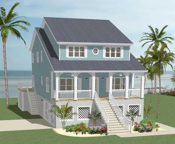 Coastal house plans 90-127 - front exterior, 2,180 sq ft, 5 bed, 3 bath house plans | Monster House Plans