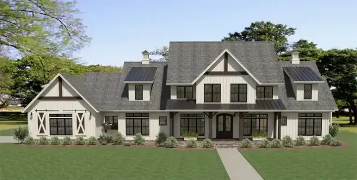 Modern Farmhouse house plans 90-169 - front exterior, 4,991 sq ft, 6 bed, 5 bath house plans | Monster House Plans
