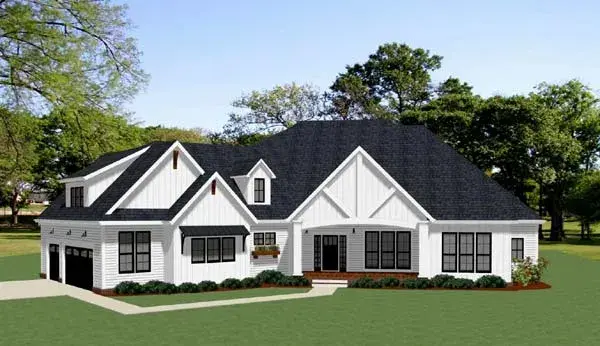 Modern Farmhouse house plans 90-173 - front exterior, 3,734 sq ft, 4 bed, 3 bath house plans | Monster House Plans
