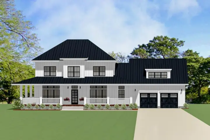 Modern Farmhouse house plans 90-174 - front exterior, 2,737 sq ft, 4 bed, 3 bath house plans | Monster House Plans