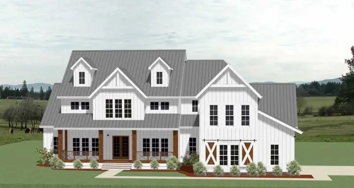 Modern Farmhouse house plans 90-179 - front exterior, 3,556 sq ft, 4 bed, 4 bath house plans | Monster House Plans