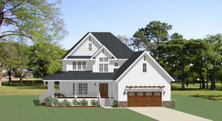 Modern Farmhouse house plans 90-180 - front exterior, 2,902 sq ft, 4 bed, 4 bath house plans | Monster House Plans