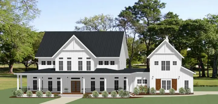 Modern Farmhouse house plans 90-187 - front exterior, 4,903 sq ft, 4 bed, 3 bath house plans | Monster House Plans