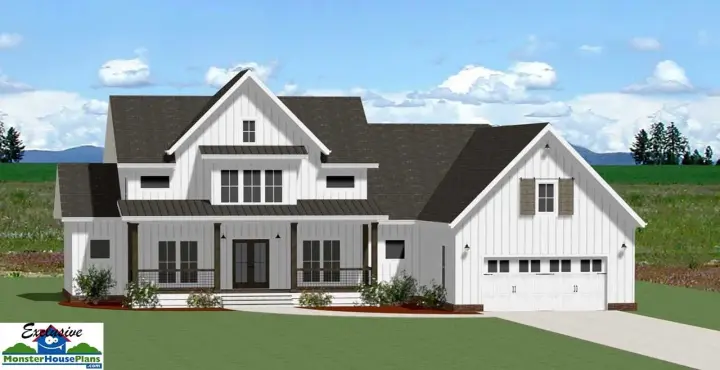Modern Farmhouse house plans 90-188 - front exterior, 3,360 sq ft, 4 bed, 3 bath house plans | Monster House Plans