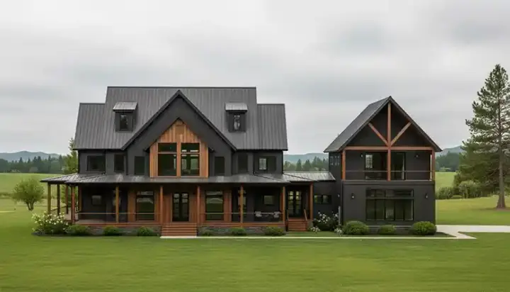 Modern Farmhouse house plans 90-191 - front exterior, 4,676 sq ft, 5 bed, 4 bath house plans | Monster House Plans