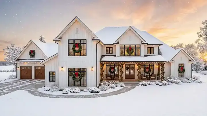 Modern Farmhouse house plans 90-195 - front exterior, 4,356 sq ft, 4 bed, 4 bath house plans | Monster House Plans