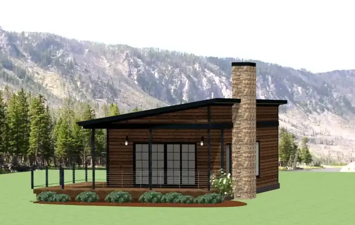Contemporary house plans 90-197 - front exterior, 722 sq ft, 2 bed, 1 bath house plans | Monster House Plans
