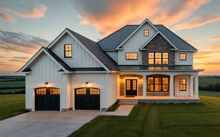 Modern Farmhouse house plans 90-214 - front exterior, 3,065 sq ft, 4 bed, 3 bath house plans | Monster House Plans