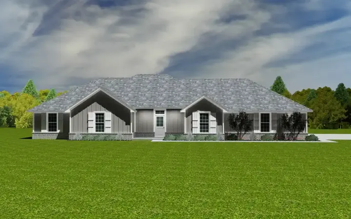 Ranch house plans 91-107 - front exterior, 2,044 sq ft, 4 bed, 2 bath house plans | Monster House Plans