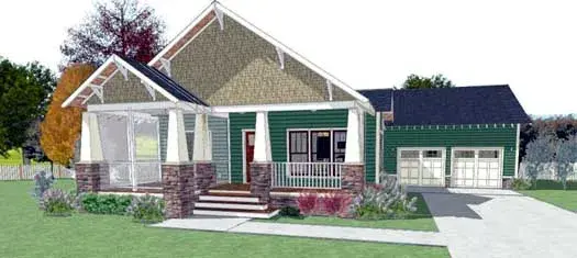 Craftsman house plans 92-101 - front exterior, 1,412 sq ft, 2 bed, 0 bath house plans | Monster House Plans