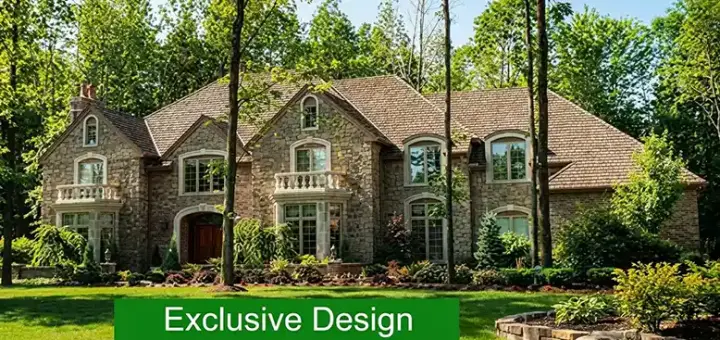 French Country house plans 93-101 - front exterior, 6,054 sq ft, 6 bed, 5 bath house plans | Monster House Plans