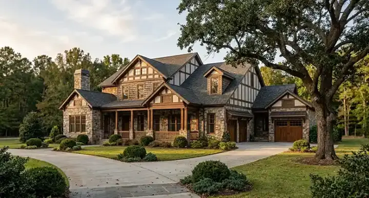 English Country house plans 94-118 - front exterior, 5,472 sq ft, 4 bed, 3 bath house plans | Monster House Plans