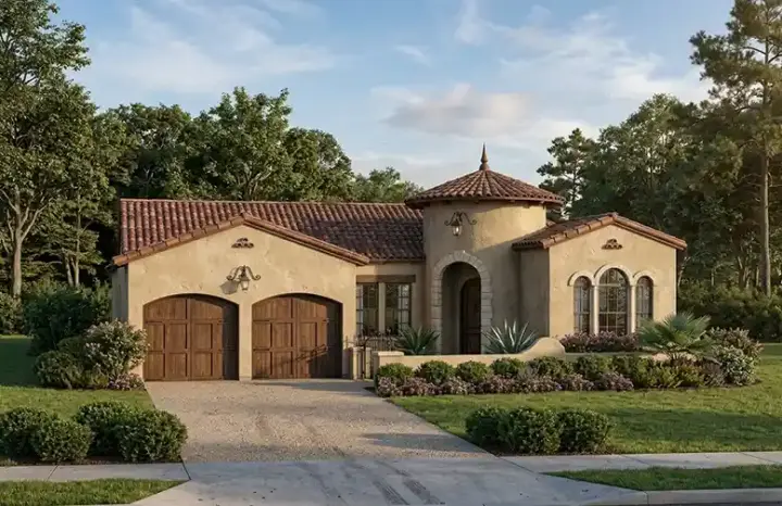 Spanish house plans 95-121 - front exterior, 1,953 sq ft, 3 bed, 2 bath house plans | Monster House Plans