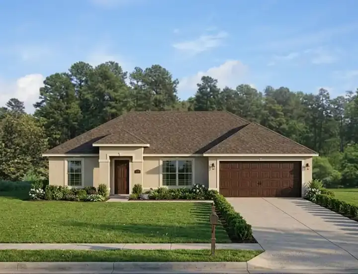 Sunbelt house plans 95-126 - front exterior, 1,331 sq ft, 3 bed, 2 bath house plans | Monster House Plans
