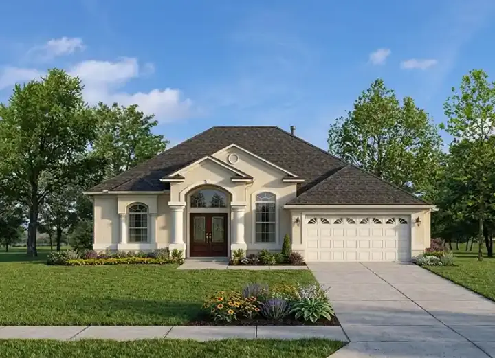 Mediterranean house plans 95-128 - front exterior, 1,623 sq ft, 3 bed, 2 bath house plans | Monster House Plans