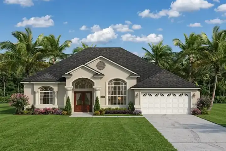 Mediterranean house plans 95-132 - front exterior, 1,975 sq ft, 3 bed, 2 bath house plans | Monster House Plans