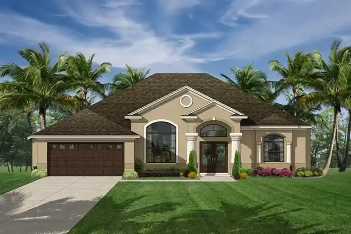 Mediterranean house plans 95-134 - front exterior, 2,161 sq ft, 3 bed, 2 bath house plans | Monster House Plans