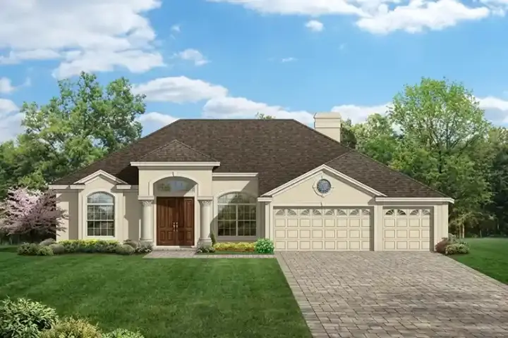 Mediterranean house plans 95-139 - front exterior, 2,448 sq ft, 4 bed, 3 bath house plans | Monster House Plans