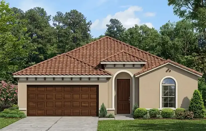 Mediterranean house plans 95-150 - front exterior, 1,612 sq ft, 3 bed, 2 bath house plans | Monster House Plans