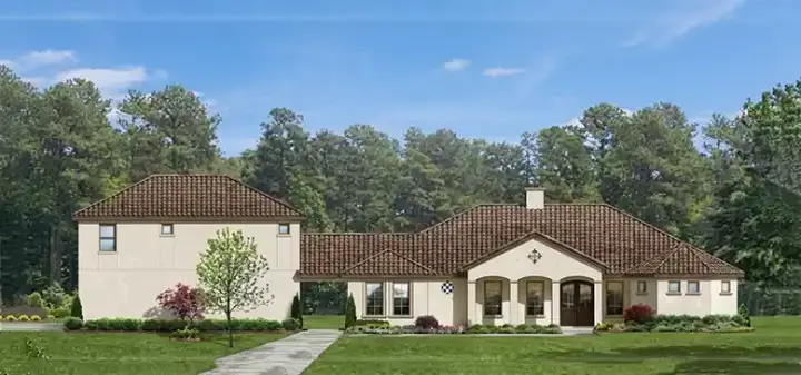 Mediterranean house plans 95-173 - front exterior, 4,005 sq ft, 6 bed, 4 bath house plans | Monster House Plans