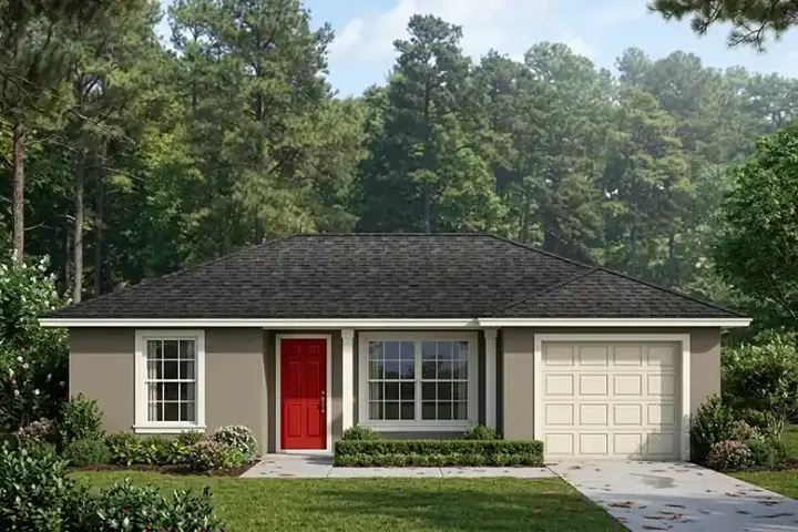 Traditional house plans 95-180 - front exterior, 820 sq ft, 3 bed, 1 bath house plans | Monster House Plans