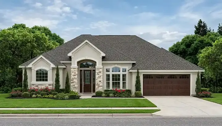 European house plans 95-268 - front exterior, 2,407 sq ft, 4 bed, 3 bath house plans | Monster House Plans