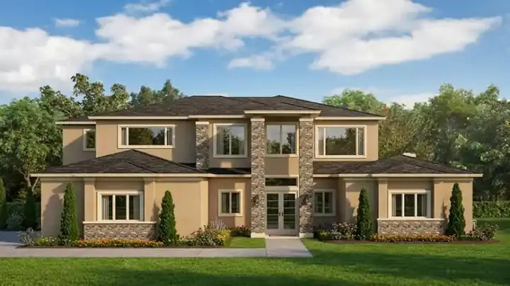 Contemporary house plans 95-284 - front exterior, 5,108 sq ft, 5 bed, 4 bath house plans | Monster House Plans
