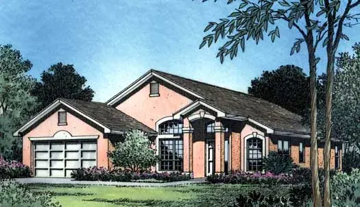 Sunbelt house plans 96-101 - front exterior, 1,590 sq ft, 3 bed, 2 bath house plans | Monster House Plans