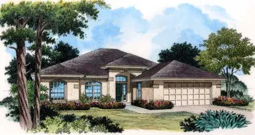 Mediterranean house plans 96-108 - front exterior, 1,820 sq ft, 3 bed, 2 bath house plans | Monster House Plans