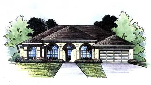 Mediterranean house plans 96-112 - front exterior, 2,052 sq ft, 3 bed, 3 bath house plans | Monster House Plans