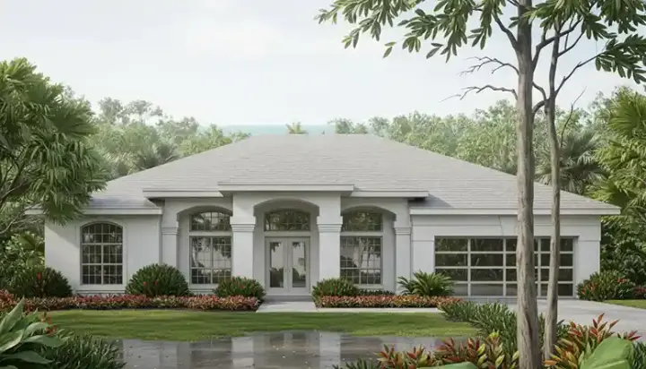 Sunbelt house plans 96-113 - front exterior, 2,089 sq ft, 4 bed, 3 bath house plans | Monster House Plans