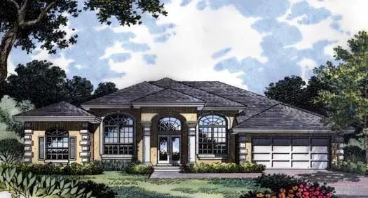 Mediterranean house plans 96-121 - front exterior, 2,456 sq ft, 3 bed, 3 bath house plans | Monster House Plans