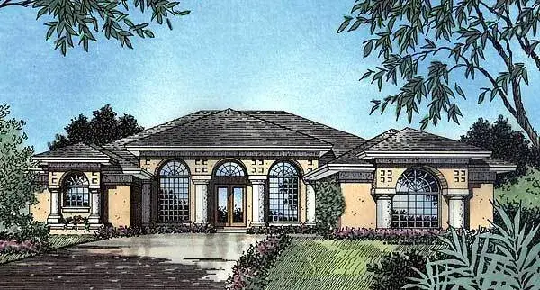Mediterranean house plans 96-127 - front exterior, 2,751 sq ft, 4 bed, 3 bath house plans | Monster House Plans