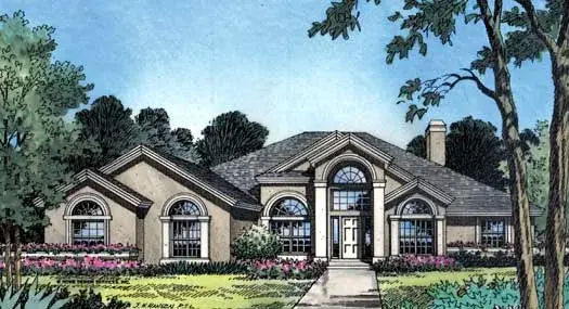 Sunbelt house plans 96-130 - front exterior, 2,953 sq ft, 4 bed, 3 bath house plans | Monster House Plans