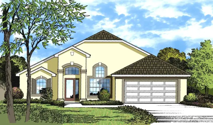 Florida house plans 96-147 - front exterior, 1,423 sq ft, 3 bed, 2 bath house plans | Monster House Plans