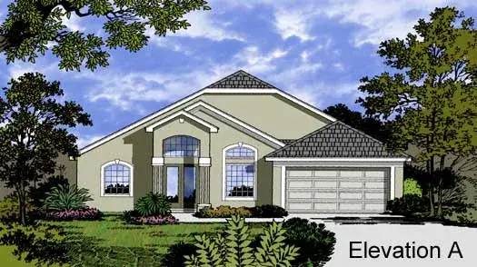 Mediterranean house plans 96-152 - front exterior, 1,640 sq ft, 4 bed, 2 bath house plans | Monster House Plans