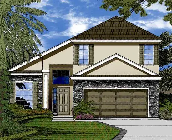 Sunbelt house plans 96-165 - front exterior, 2,167 sq ft, 4 bed, 2 bath house plans | Monster House Plans