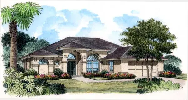 Mediterranean house plans 96-217 - front exterior, 2,264 sq ft, 3 bed, 2 bath house plans | Monster House Plans