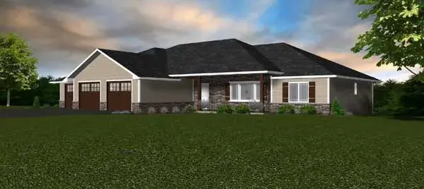 Ranch house plans 97-107 - front exterior, 1,980 sq ft, 3 bed, 2 bath house plans | Monster House Plans