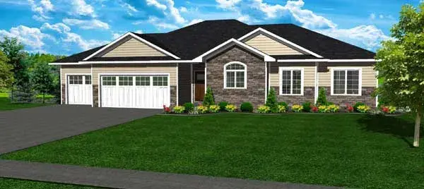 Ranch house plans 97-108 - front exterior, 1,640 sq ft, 3 bed, 2 bath house plans | Monster House Plans