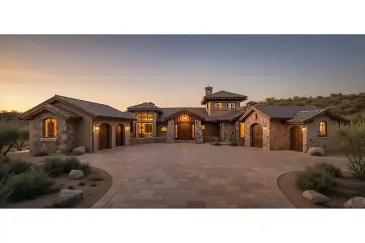 Tuscan house plans 98-108 - front exterior, 3,579 sq ft, 3 bed, 3 bath house plans | Monster House Plans