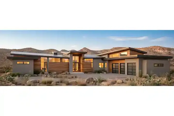 Contemporary house plans 98-132 - front exterior, 3,838 sq ft, 4 bed, 3 bath house plans | Monster House Plans
